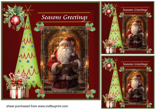3 Seasons Greetings Santa card front/toppers 2