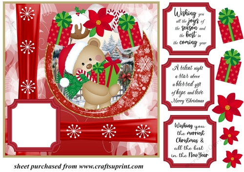 Red Christmas present bear card front 