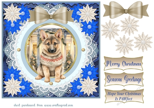 Blue Christmas pup in jumper card front 1