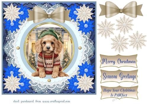 Blue Christmas pup in jumper card front 2