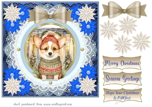 Blue Christmas pup in jumper card front 3