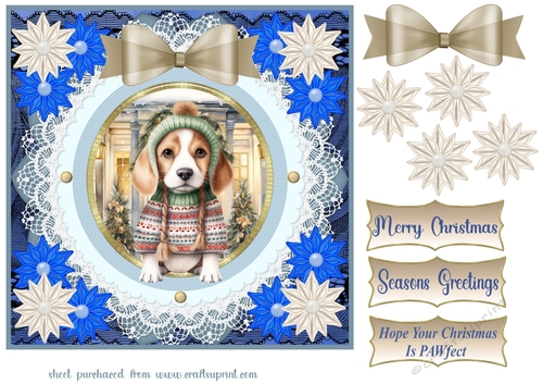 Blue Christmas pup in jumper card front 4