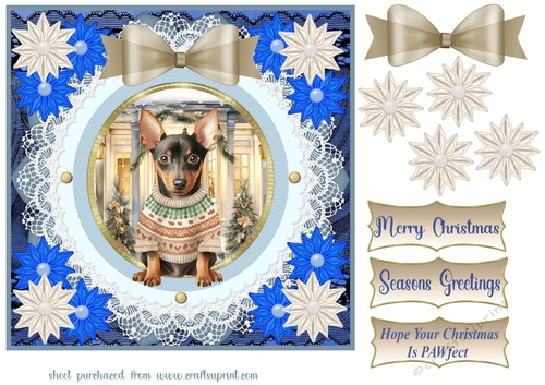 Blue Christmas pup in jumper card front 6