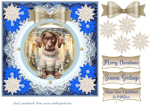 Blue Christmas pup in jumper card front 7