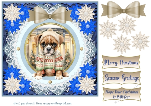 Blue Christmas pup in jumper card front 8