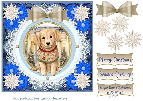 Blue Christmas pup in jumper card front 9