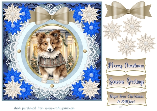 Blue Christmas pup in jumper card front 12