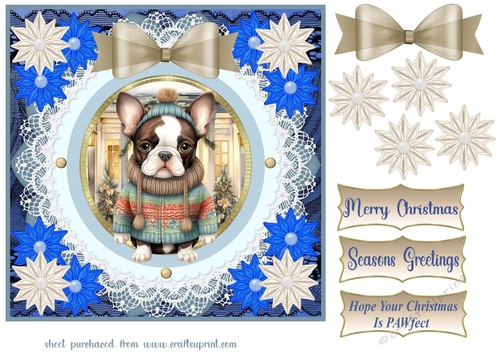 Blue Christmas pup in jumper card front 13