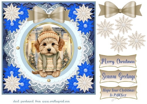 Blue Christmas pup in jumper card front 14