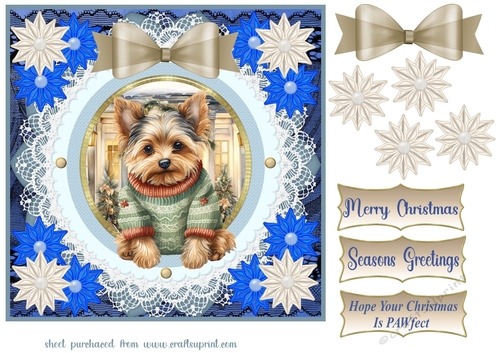 Blue Christmas pup in jumper card front 16