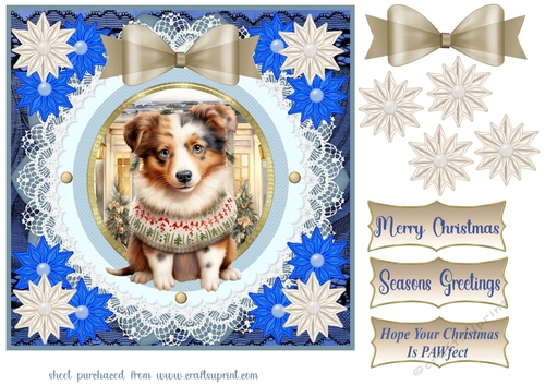 Blue Christmas pup in jumper card front 17
