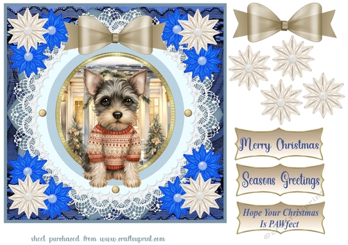 Blue Christmas pup in jumper card front 19