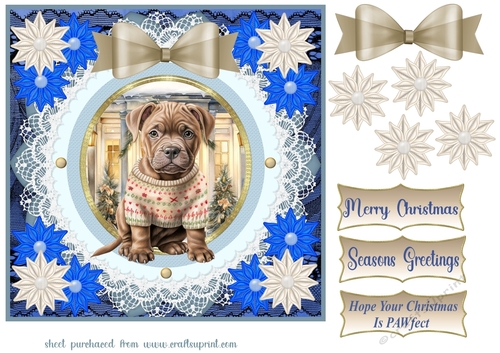 Blue Christmas pup in jumper card front 23