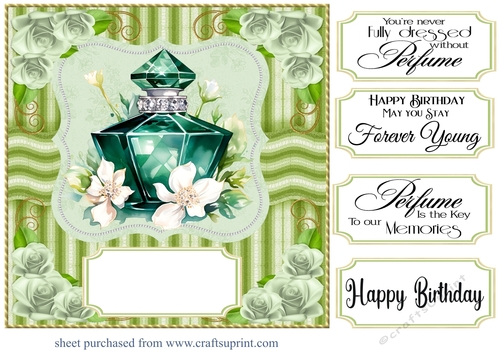 Emerald green perfume bottle card front 1