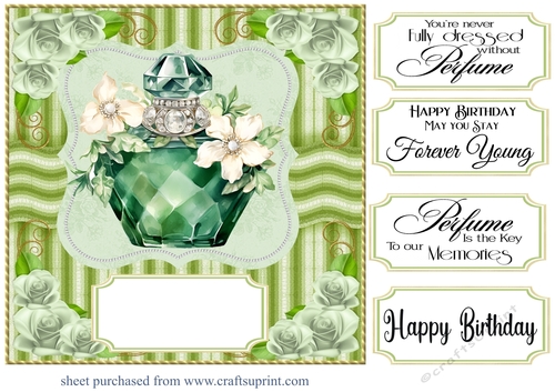 Emerald green perfume bottle card front 2