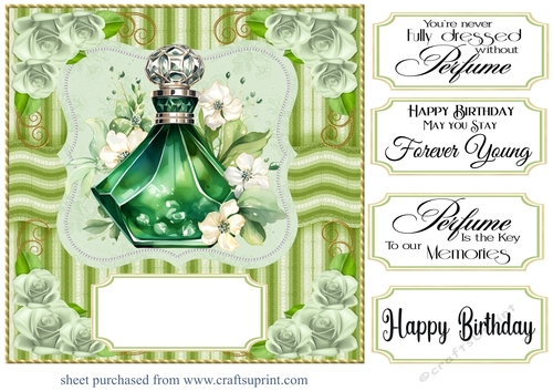 Emerald green perfume bottle card front 7
