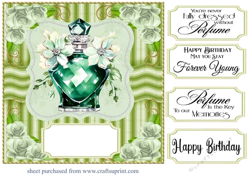 Emerald green perfume bottle card front 8