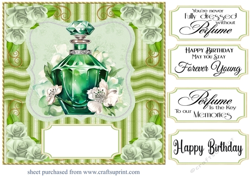 Emerald green perfume bottle card front 10