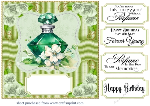 Emerald green perfume bottle card front 11