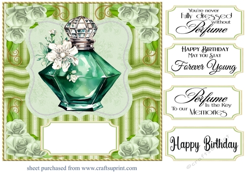 Emerald green perfume bottle card front 12