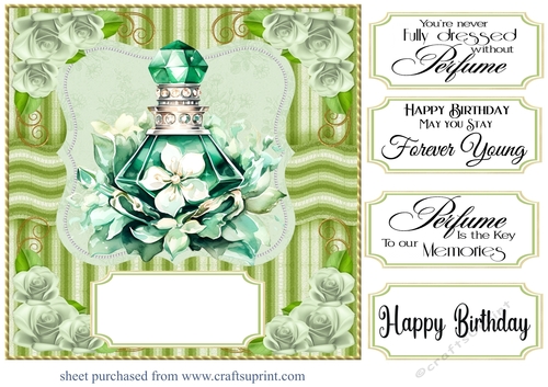 Emerald green perfume bottle card front 4