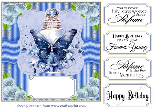 Blue perfume bottle card front 1