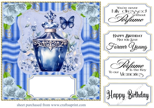 Blue perfume bottle card front 2