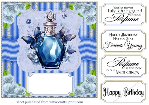 Blue perfume bottle card front 3