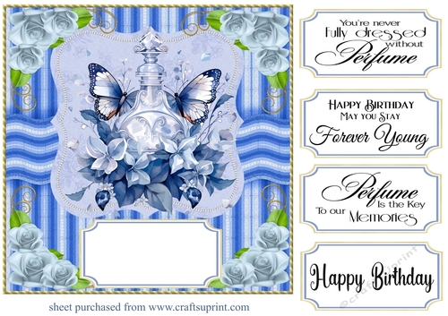 Blue perfume bottle card front 4