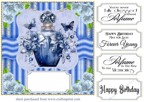 Blue perfume bottle card front 6