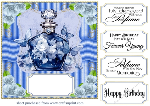 Blue perfume bottle card front 7