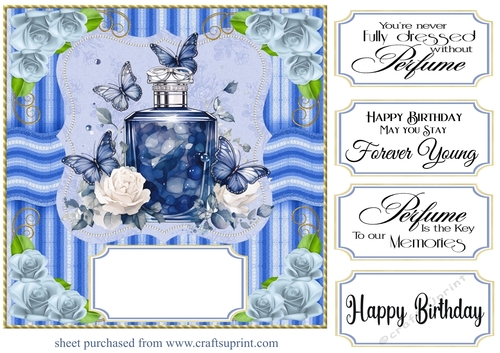 Blue perfume bottle card front 8