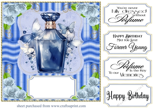 Blue perfume bottle card front 9