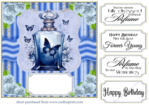 Blue perfume bottle card front 10
