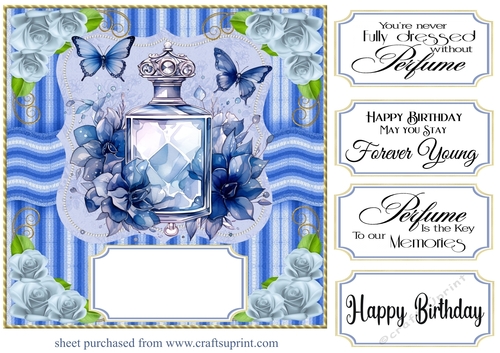 Blue perfume bottle card front 11