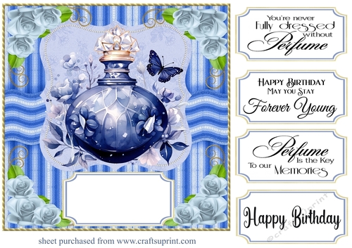 Blue perfume bottle card front 12