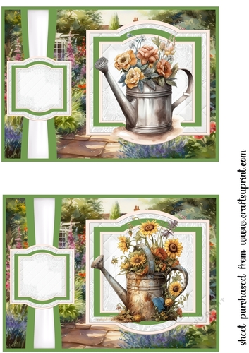 2 Floral watering can card fronts/toppers(5x7 aprox) 5