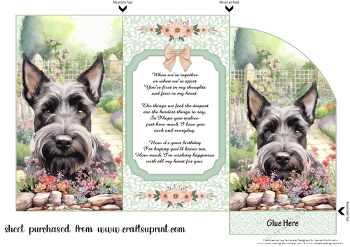 Scottish terrier in garden money/voucher wallet (with verse)2
