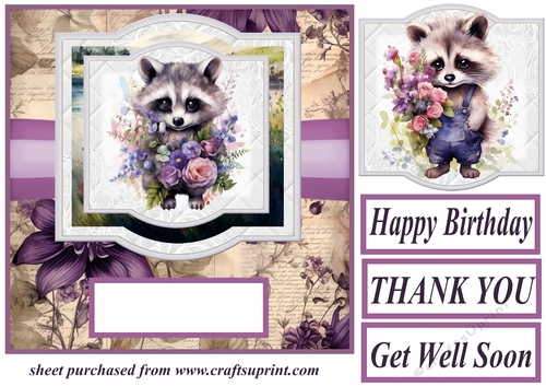 Raccoon say it with flowers card front 1