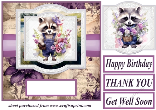 Raccoon say it with flowers card front 2