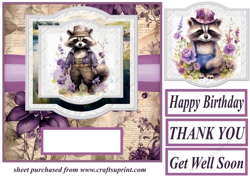 Raccoon say it with flowers card front 3