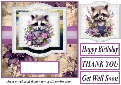 Raccoon say it with flowers card front 4
