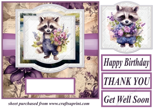 Raccoon say it with flowers card front 5