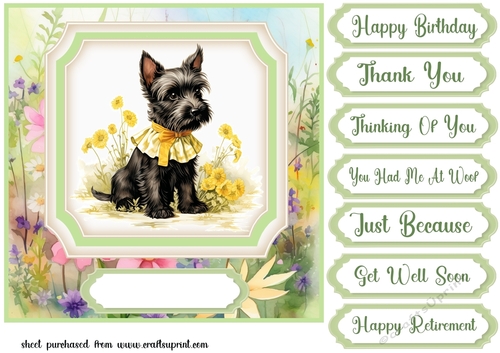 Vintage floral Scottish terrier card front 2