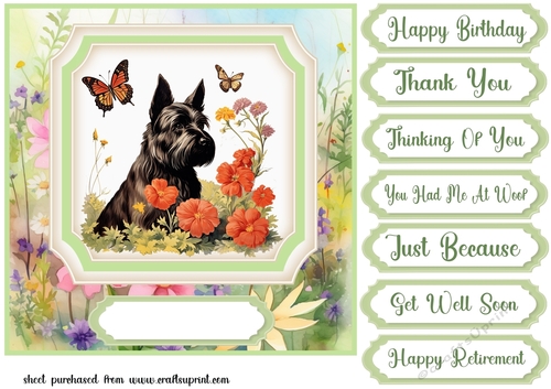 Vintage floral Scottish terrier card front 5