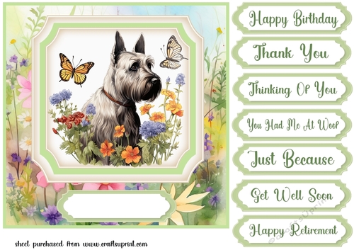 Vintage floral Highland terrier card front 2