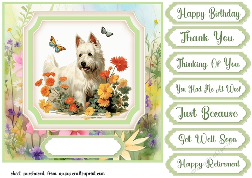 Vintage floral Highland terrier card front 4
