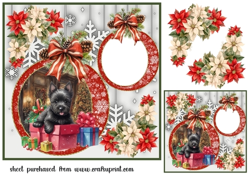 Snowflake Christmas pup card front 1