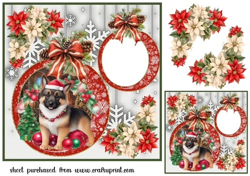 Snowflake Christmas pup card front 2