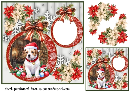 Snowflake Christmas pup card front 3
